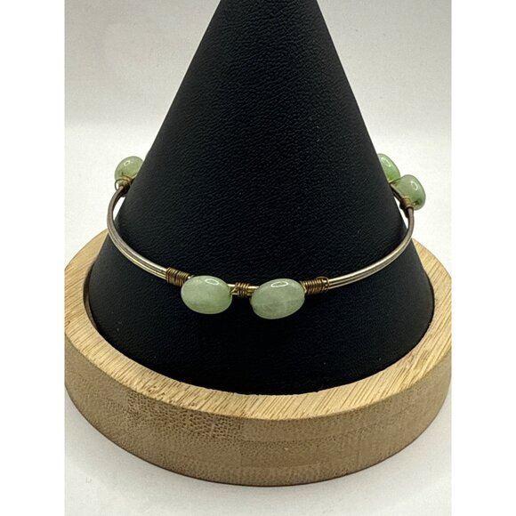 Green Aventurine Gemstone & Silver Wire Bangle Bracelet - Picture 1 of 5